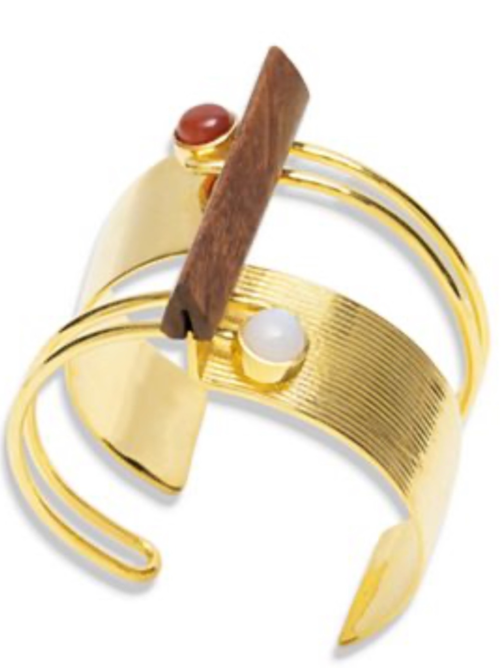 Macy's Gold-Tone Open Cuff Bracelet with Red and White Stones 18K plat